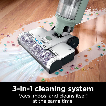 Shark HydroVac Cordless Pro XL 3-in-1 Vacuum Mop Self-Cleaning System 2 Brushrolls 2 Solutions Multi-Surface Hardwood Tile Area Rug Tea Green AW302