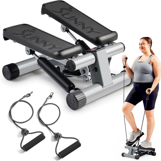 Sunny Health & Fitness Mini Stair Stepper with Resistance Bands Full Body Cardio Adjustable Height Hydraulic LCD 300 lb Capacity