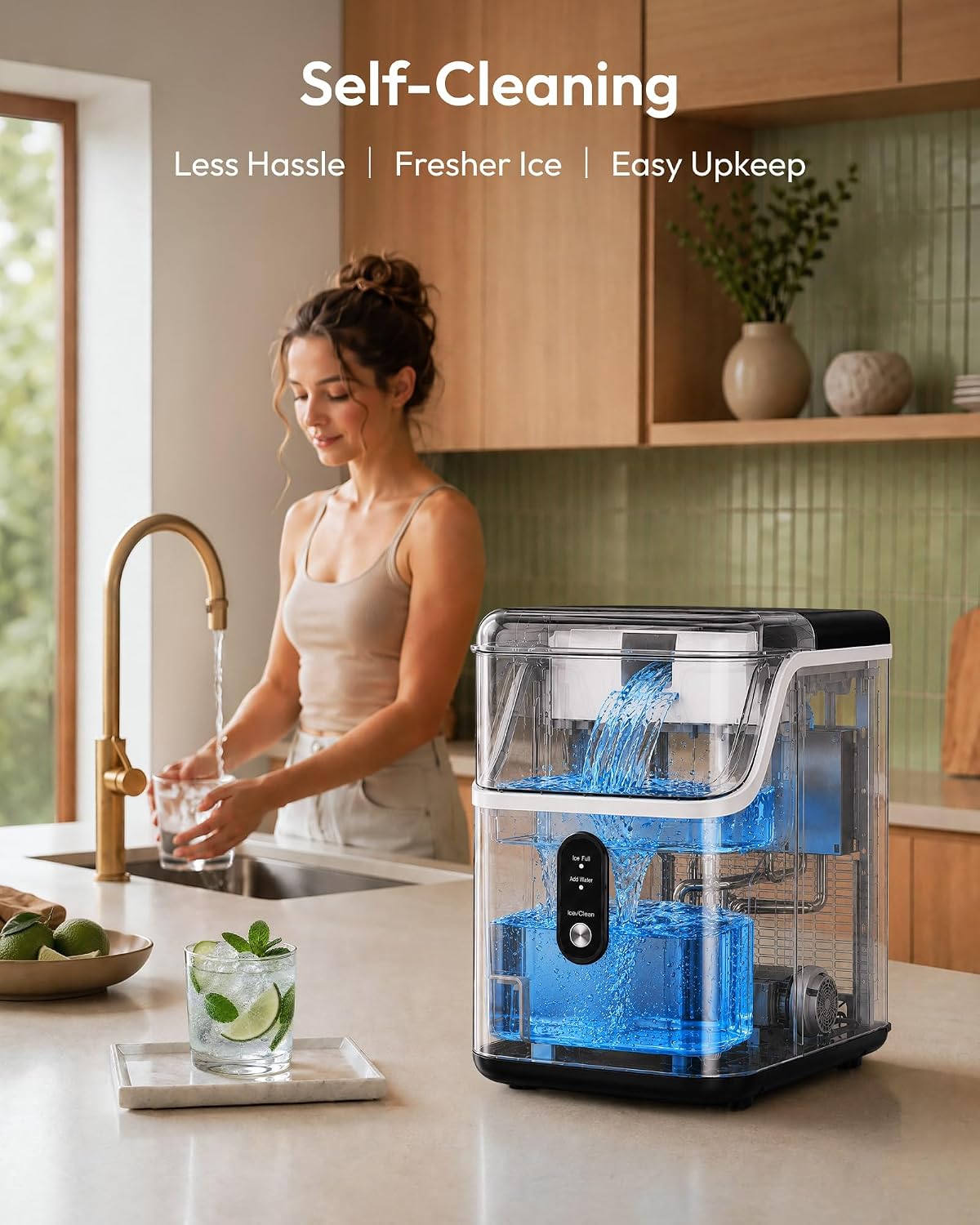 EUHOMY Nugget Ice Maker Countertop Chewable Pellet Ice Machine Self-Cleaning 35 lbs/Day Portable