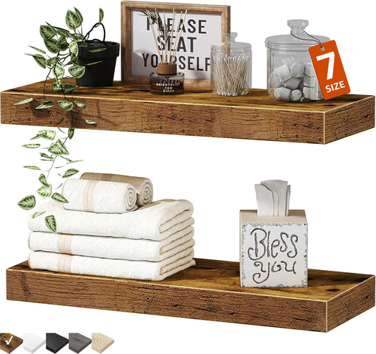 QEEIG Farmhouse Floating Shelves Wall Mounted 15.7 in Set of 2 Engineered Wood Rustic Brown 008-40BN