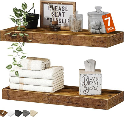 QEEIG Farmhouse Floating Shelves Wall Mounted 15.7 in Set of 2 Engineered Wood Rustic Brown 008-40BN