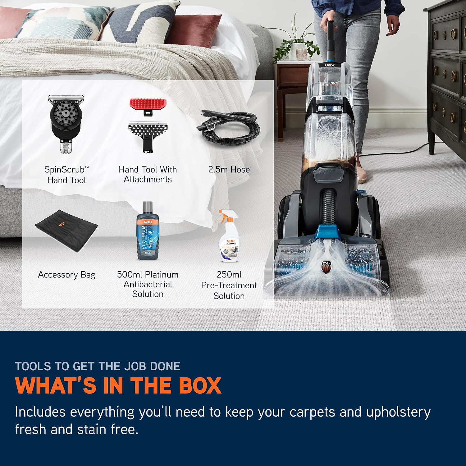 Vax Platinum SmartWash Upright Carpet & Upholstery Cleaner CDCW-SWXS Stain & Odour Removal 3.5 L 16.3 lb Charcoal/Blue