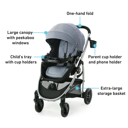 My Store Graco Modes Pramette travel system with infant car seat and toddler stroller, includes SnugRide 35 car seat in Ellington color.