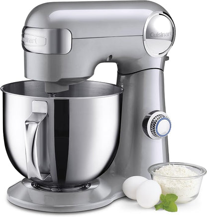 Cuisinart 5.5 Qt Stand Mixer 12-Speed 500W Tilt-Head Stainless Steel Bowl Whisk Dough Hook Paddle Splash Guard Silver Lining SM-50BC