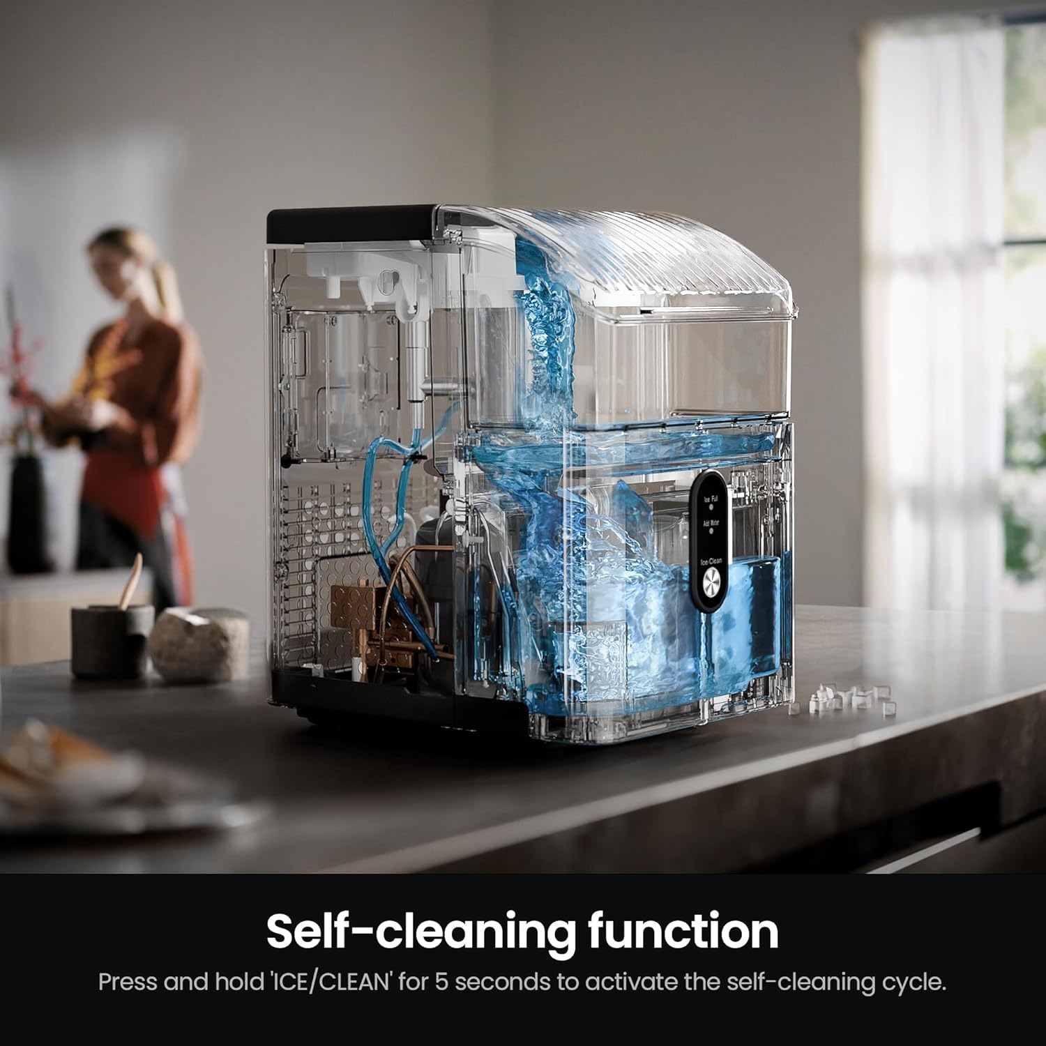 Kismile Nugget Ice Maker Countertop Chewable Pellet Ice Machine Self-Cleaning 35 lbs/Day Portable