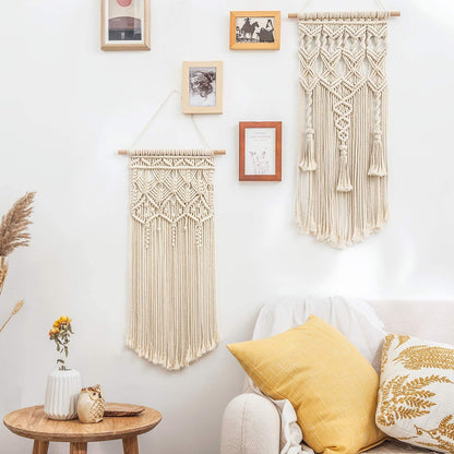 Macrame Woven Wall Hanging – Set of 2, Boho Geometric
