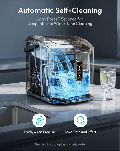 EUHOMY Countertop Ice Maker 26 lbs/Day 9 Cubes in 6 Mins Self-Cleaning Portable with Handle Scoop 2 Sizes