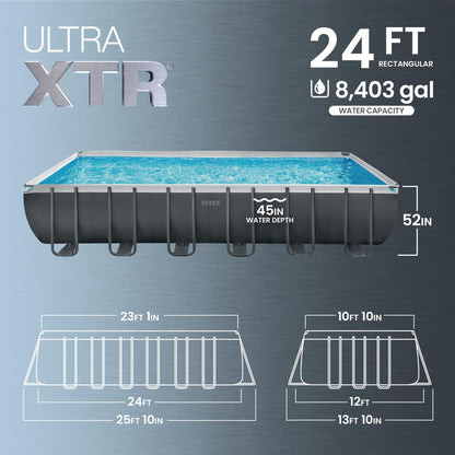 Ultra XTR 24 ft x 12 ft 52 in Above Ground Pool Set, Rectangular Swimming Pool