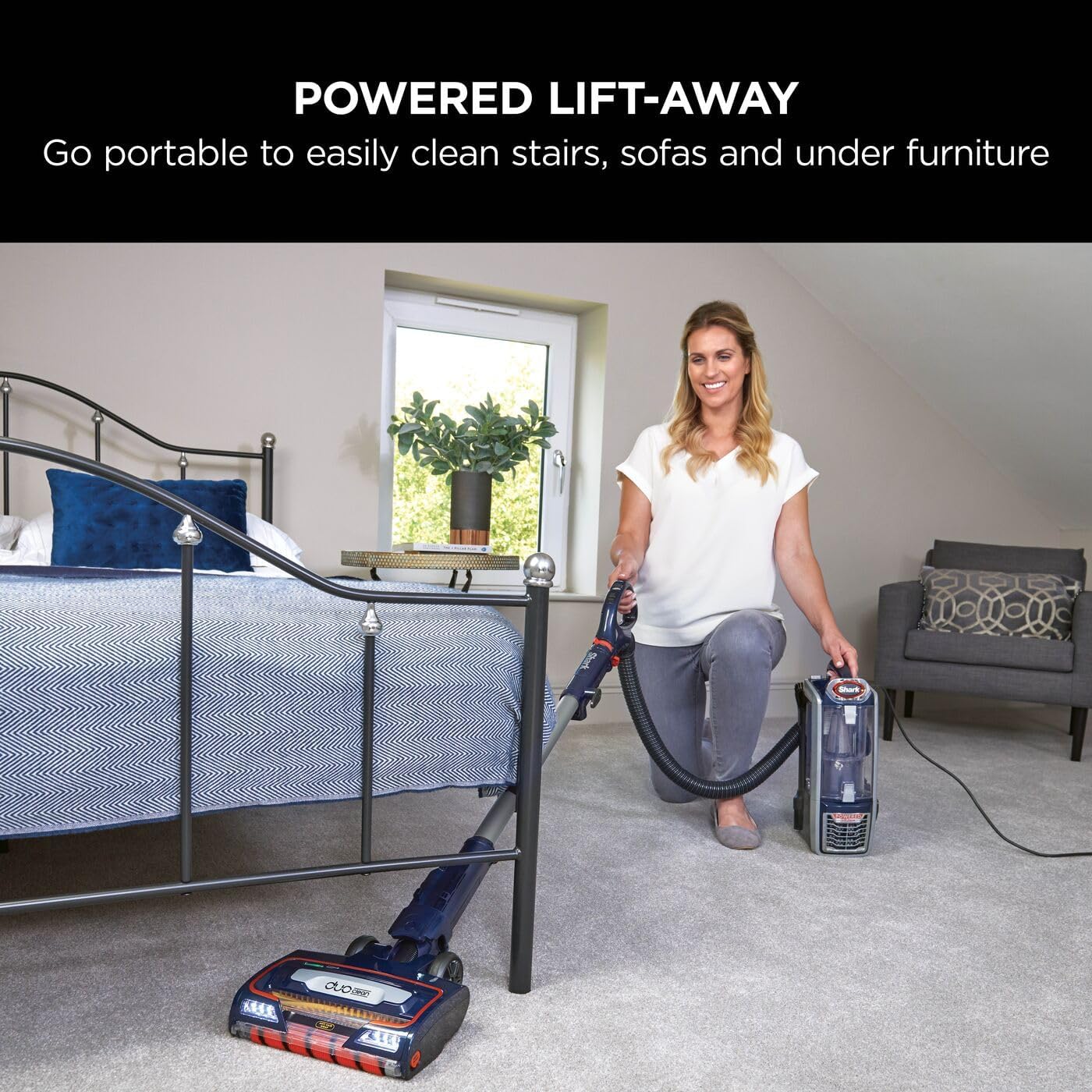 Shark NZ801UKT DuoClean Powered Lift-Away Upright Vacuum Anti Hair Wrap HEPA 0.22 gal Corded 750W 14.3 lb Navy/Orange