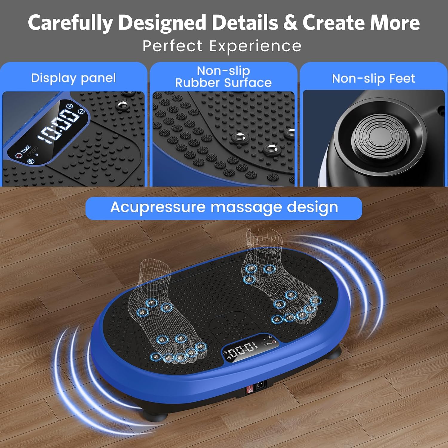 HVX Vibration Plate Exercise Machine 450 lb Capacity Full Body Shaker with Resistance Bands Blue