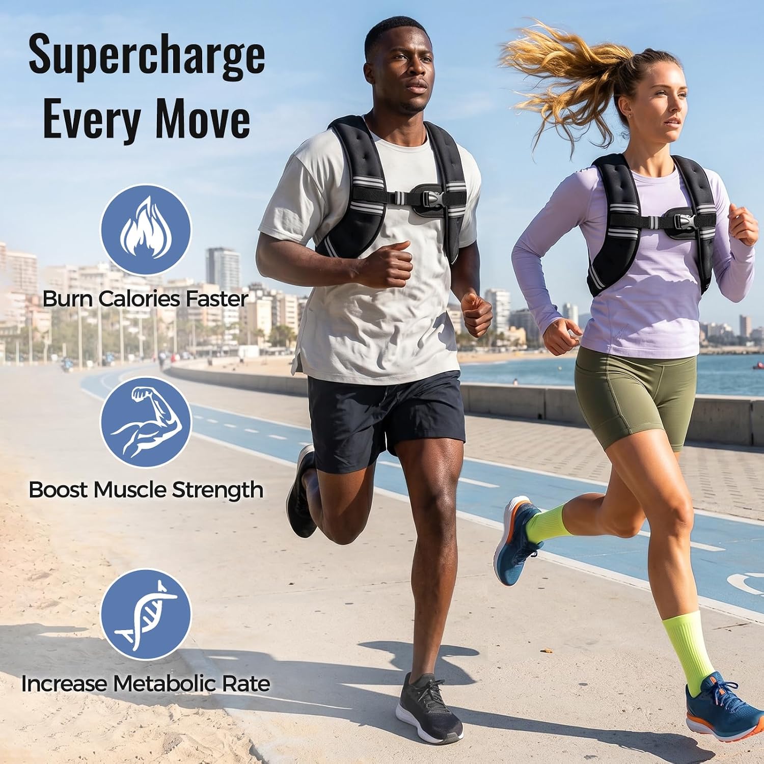 Zeerun Weighted Vest Reflective Stripe Adjustable Buckle Neoprene Rucking for Men Women Walking Running Strength Training