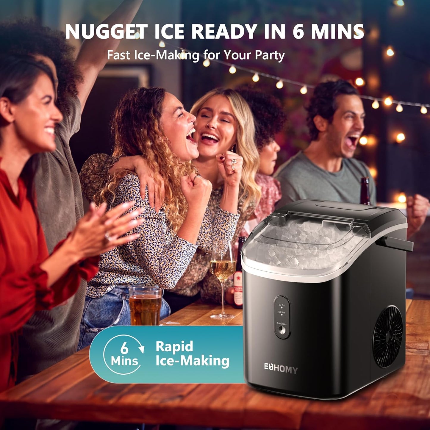 EUHOMY Nugget Ice Maker Countertop Chewable Pellet Ice Self-Cleaning 34 lbs/Day Portable