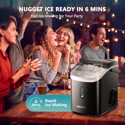 EUHOMY Nugget Ice Maker Countertop Chewable Pellet Ice Self-Cleaning 34 lbs/Day Portable