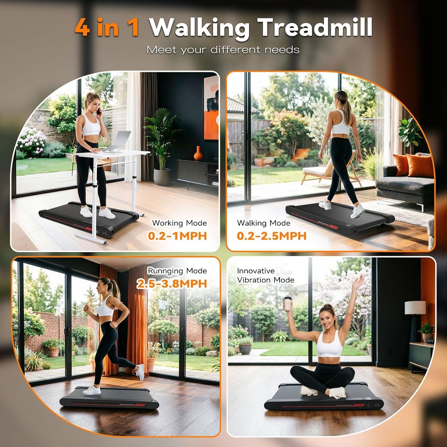 Mahrole 3-in-1 Walking Pad Vibration Plate Portable Under Desk Treadmill 400W
