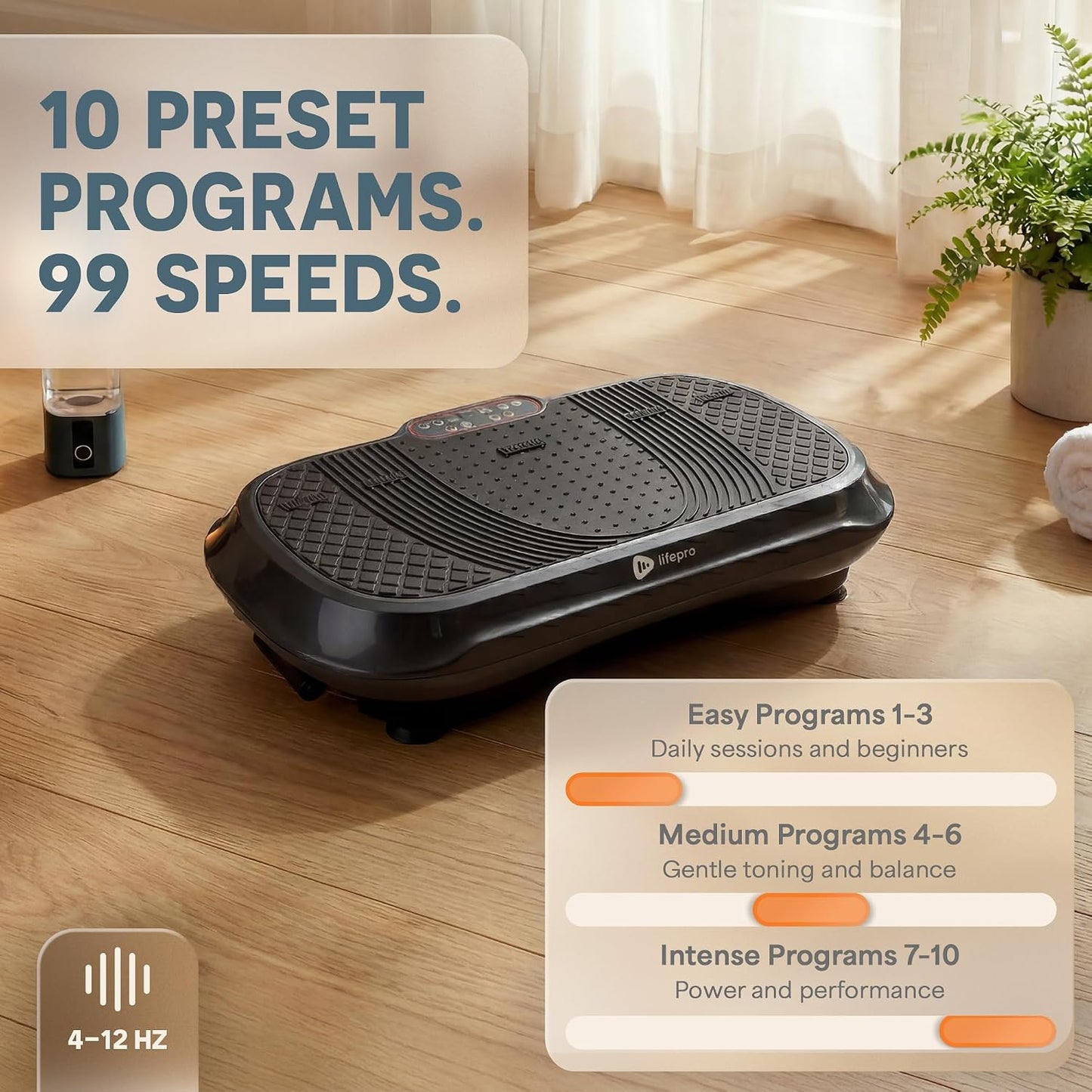 LifePro Waver Vibration Plate Exercise Machine 99 Speeds 10 Presets Resistance Bands Non-Slip 330 lb Capacity