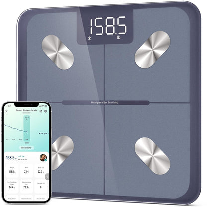 Etekcity Apex HR Smart Fitness Scale Wi-Fi Body Weight BMI Body Fat Muscle Mass Heart Rate TFT Display Tempered Glass 400 lb
