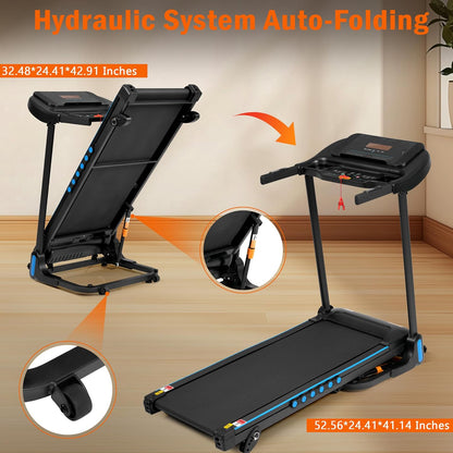 Incline Treadmill with 3.0 HP Motor 350 lb Capacity Auto-Folding Hydraulic System Black