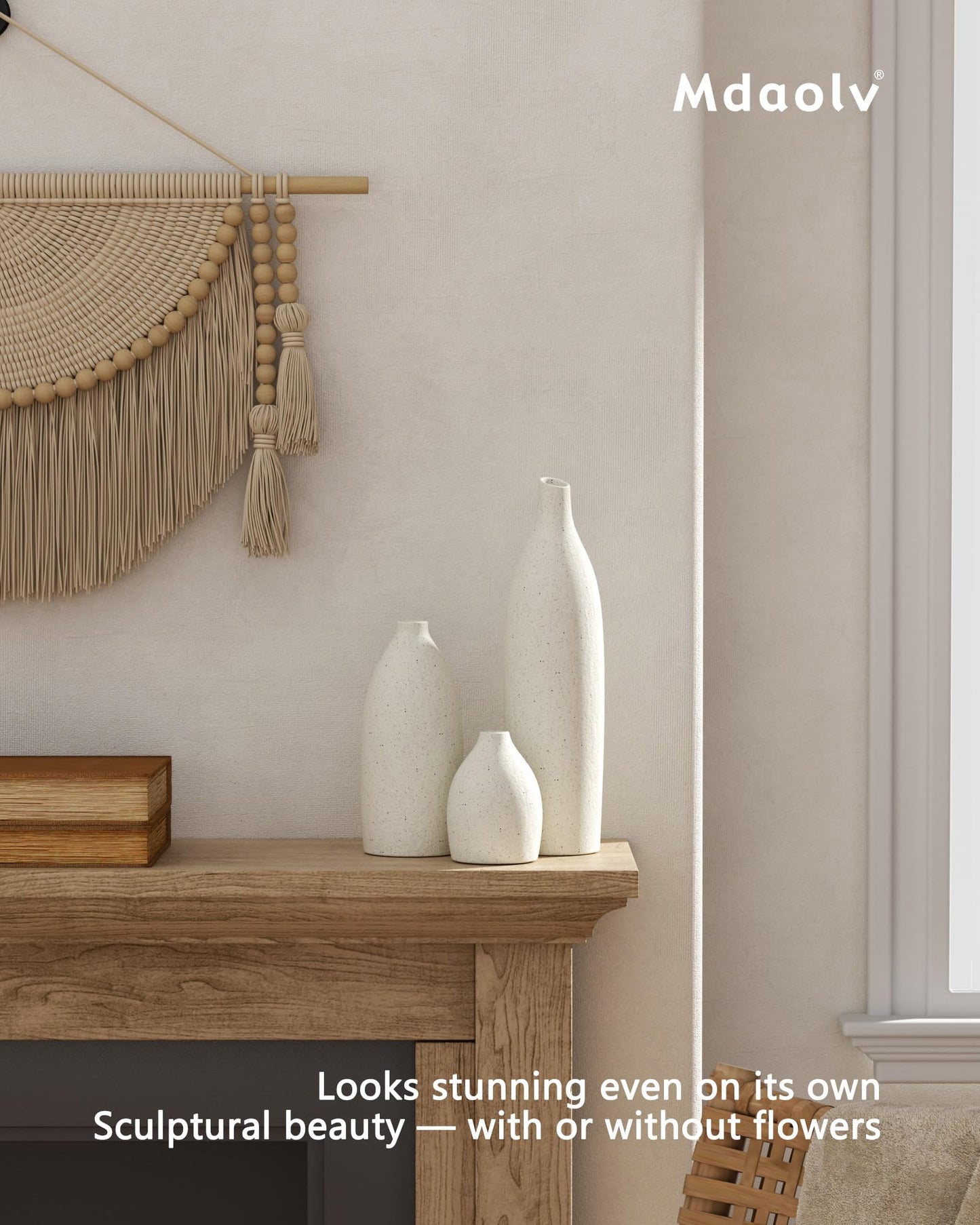 Matte Clay Flower Vase Set of 3 – Cream White, Nordic