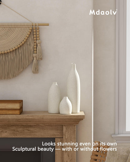 Matte Clay Flower Vase Set of 3 – Cream White, Nordic