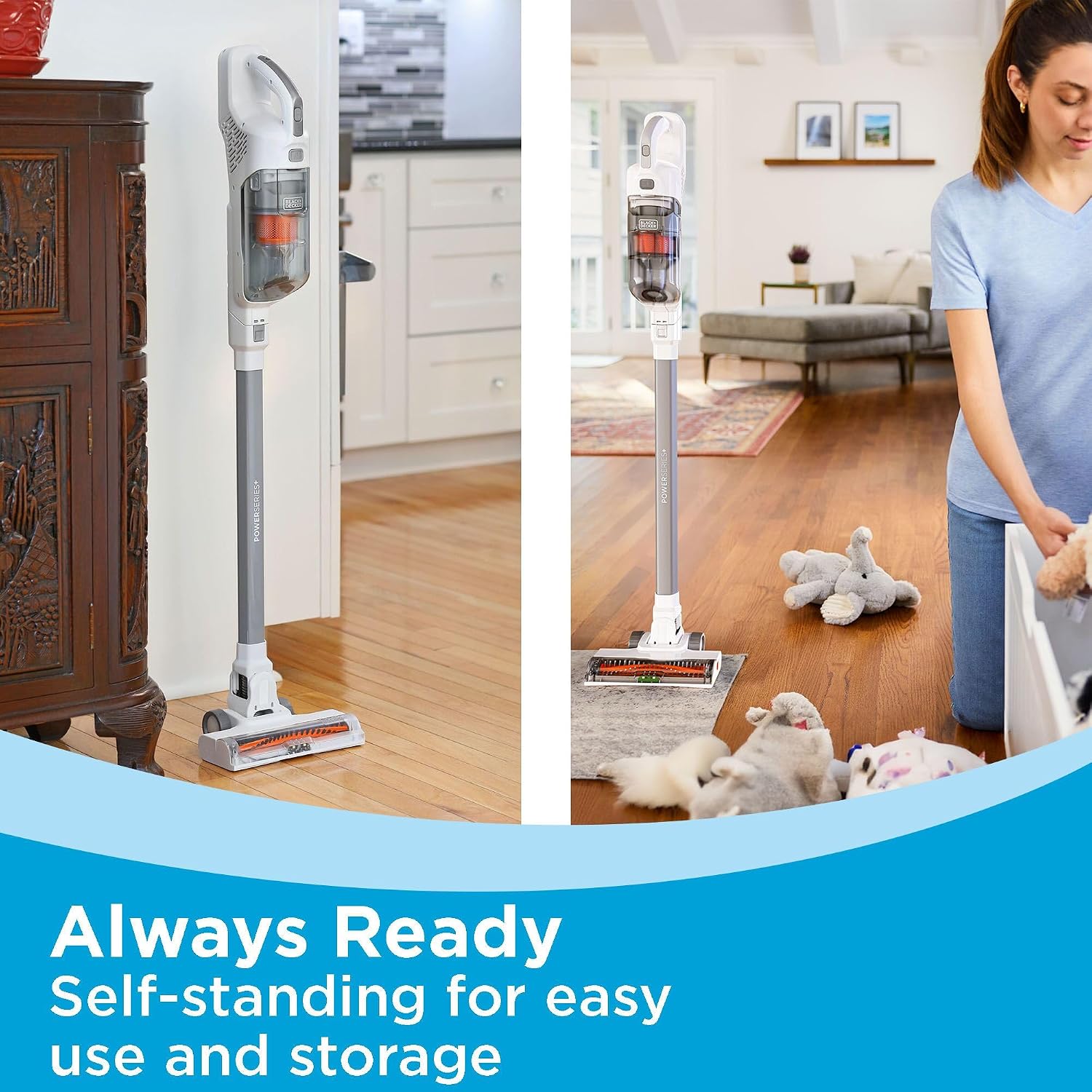 BLACK+DECKER POWERSERIES+ Cordless Stick Vacuum Cleaner LED Floor Lights Bagless Lightweight Up to 44-Min Runtime 0.6 lb Dust Capacity Gray BHFEA520J