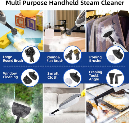 GorFanty GF-6610 10-in-1 MultiPurpose Handheld Steam Cleaner Detachable Floor Steamer Mop 1200W 300 ml Tank 23 ft Cord White/Grey