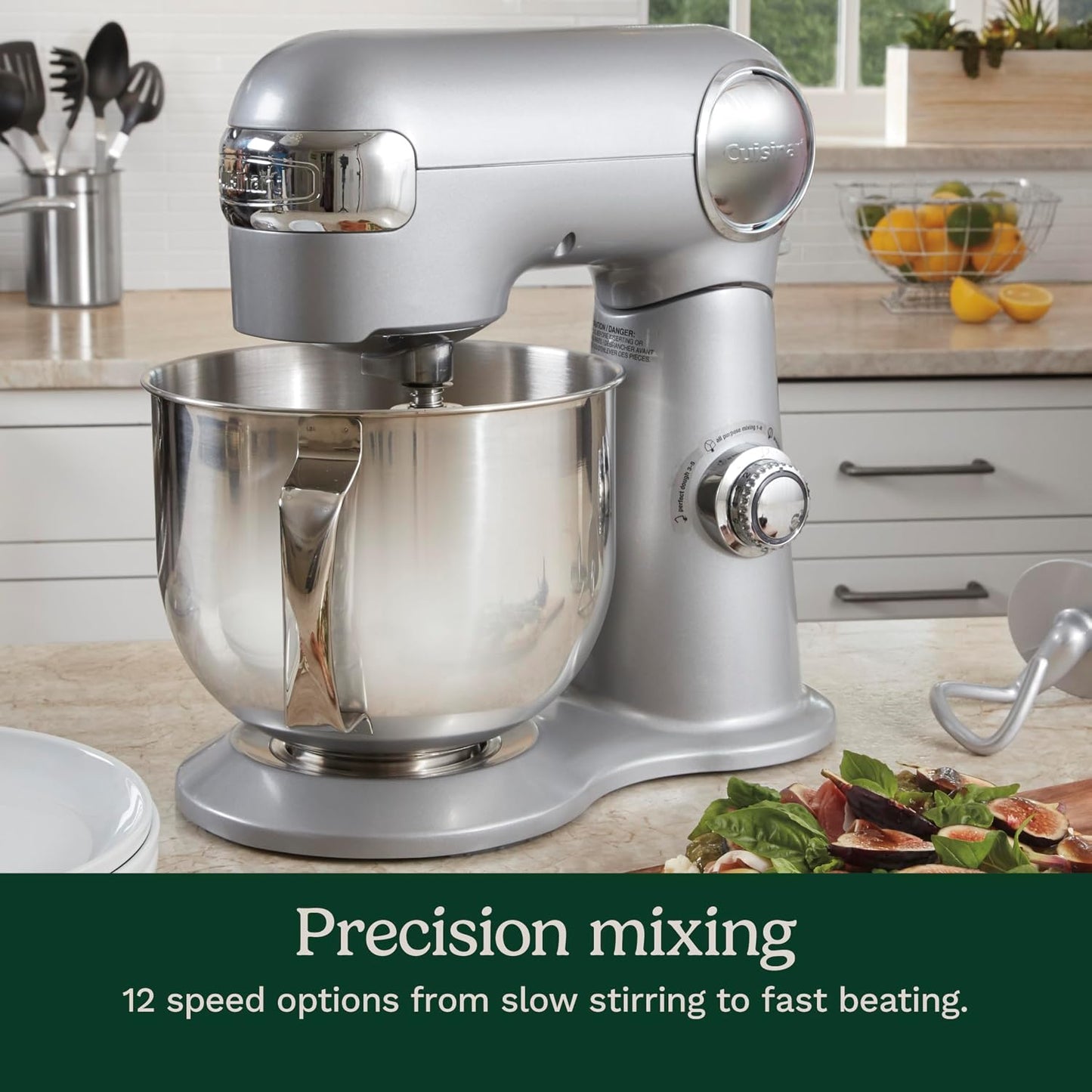 Cuisinart 5.5 Qt Stand Mixer 12-Speed 500W Tilt-Head Stainless Steel Bowl Whisk Dough Hook Paddle Splash Guard Silver Lining SM-50BC