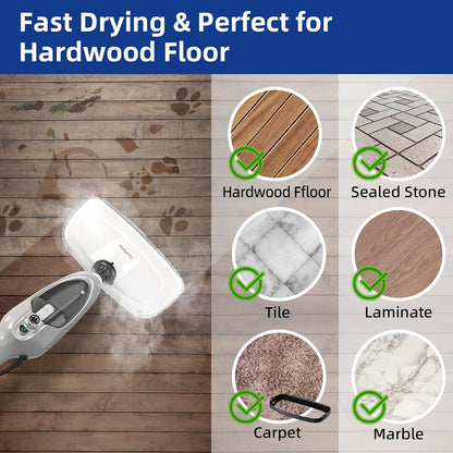 GorFanty GF-6610 10-in-1 MultiPurpose Handheld Steam Cleaner Detachable Floor Steamer Mop 1200W 300 ml Tank 23 ft Cord White/Grey