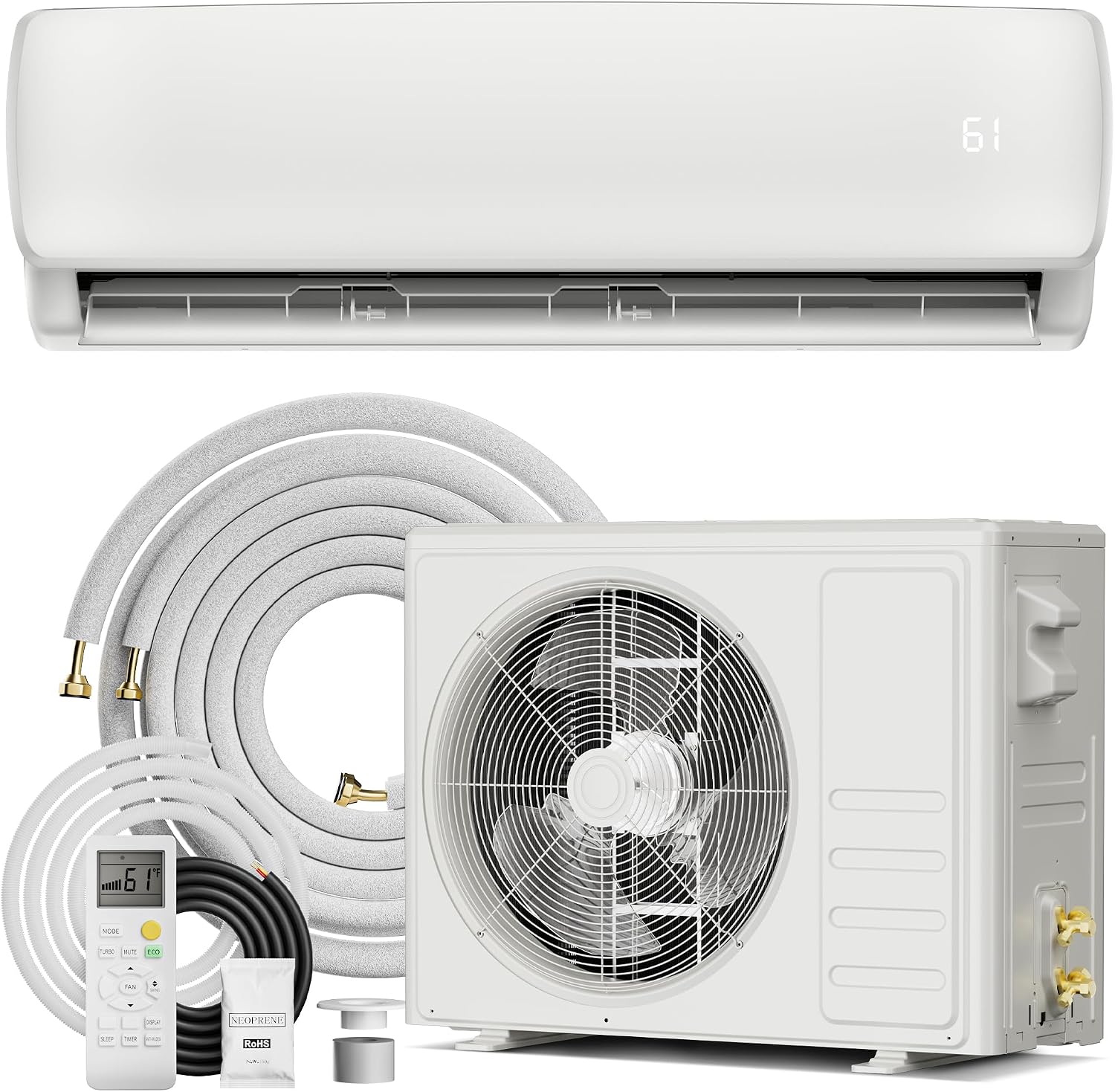 Mountman 9000 BTU Mini Split AC Heating System 19 SEER2 110/120V Ductless Inverter Heat Pump with Installation Kit