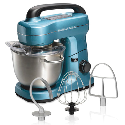 Electric Stand Mixer, 4 Quarts, Dough Hook, Flat Beater Attachments, Splash Guard, 7 Speeds with Whisk, Easy-Carry Top Handle, Blue