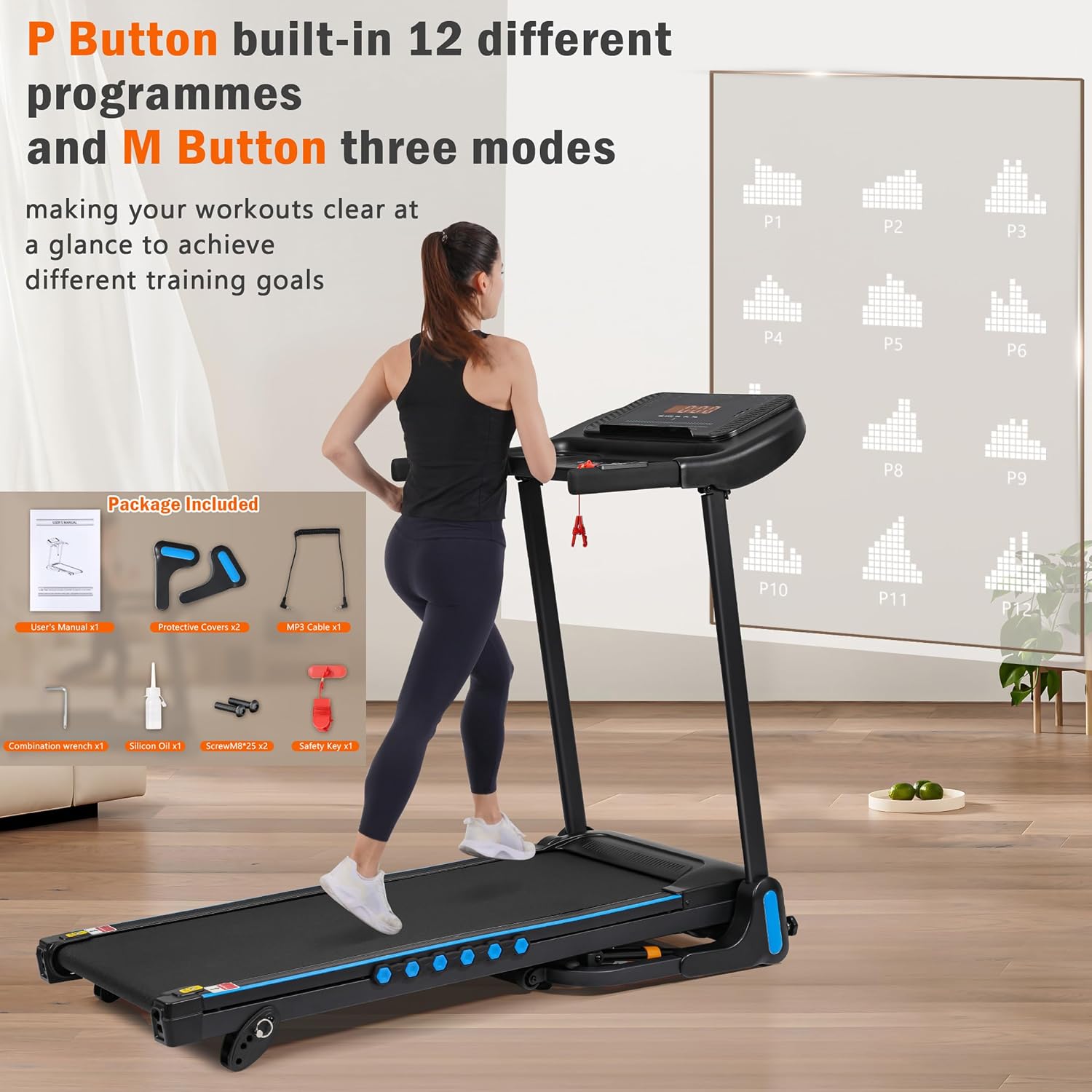 Incline Treadmill with 3.0 HP Motor 350 lb Capacity Auto-Folding Hydraulic System Black