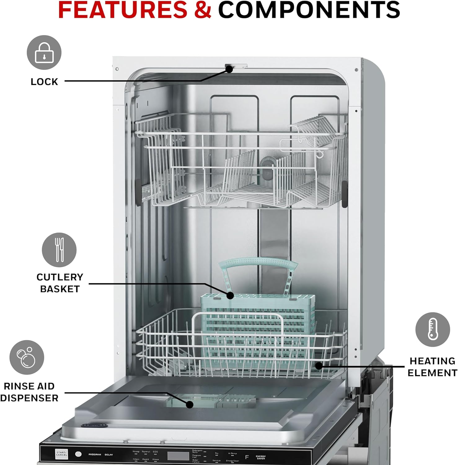 Honeywell 18-Inch Dishwasher 8 Place Settings 6 Wash Programs Stainless Steel Tub Energy Star