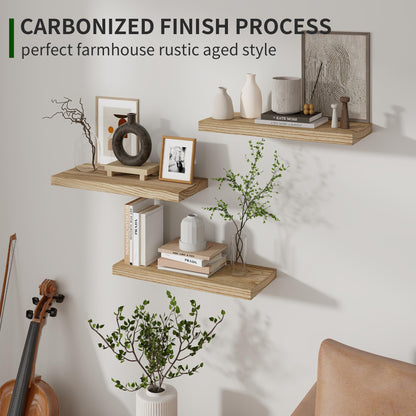 Wood Floating Wall Shelves Set of 3 – 17", Carbonized Black