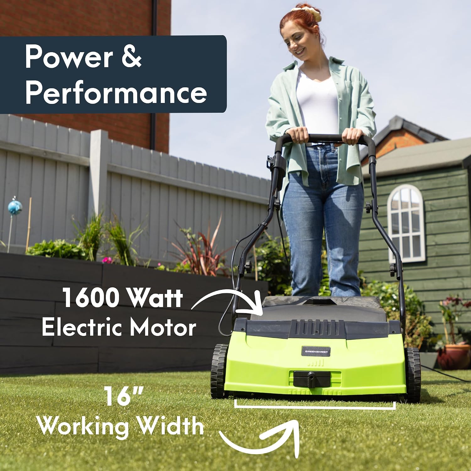 RGS Living GreenSweep V2 Artificial Grass Electric Sweeper Rake Vacuum 45L Collection Bag 5 Adjustable Heights Foldable Handle Extra Brush