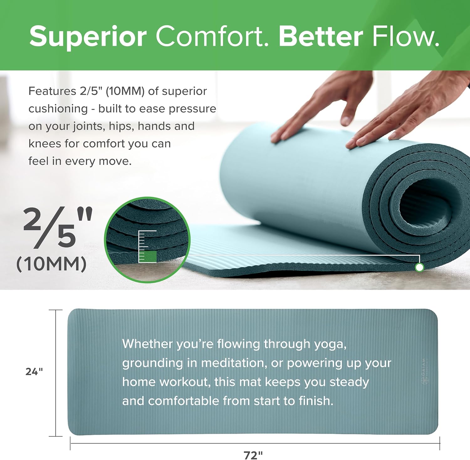 Gaiam Thick Yoga Mat Extra Cushioned NBR Foam Non-Slip Exercise Fitness Mat with Carrying Strap 72 x 24 Inch