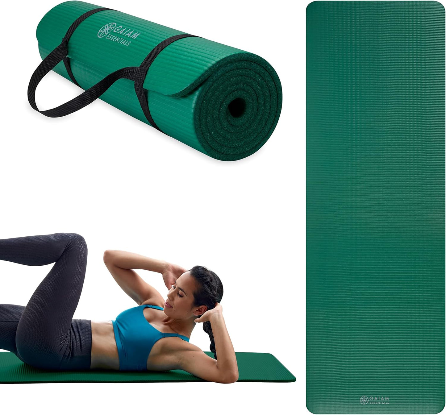 Gaiam Thick Yoga Mat Extra Cushioned NBR Foam Non-Slip Exercise Fitness Mat with Carrying Strap 72 x 24 Inch