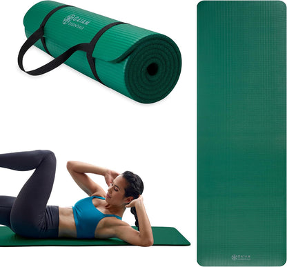 Gaiam Thick Yoga Mat Extra Cushioned NBR Foam Non-Slip Exercise Fitness Mat with Carrying Strap 72 x 24 Inch
