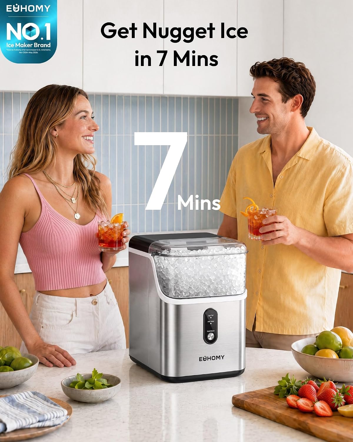 EUHOMY Nugget Ice Maker Countertop Chewable Pellet Ice Machine Self-Cleaning 35 lbs/Day Portable