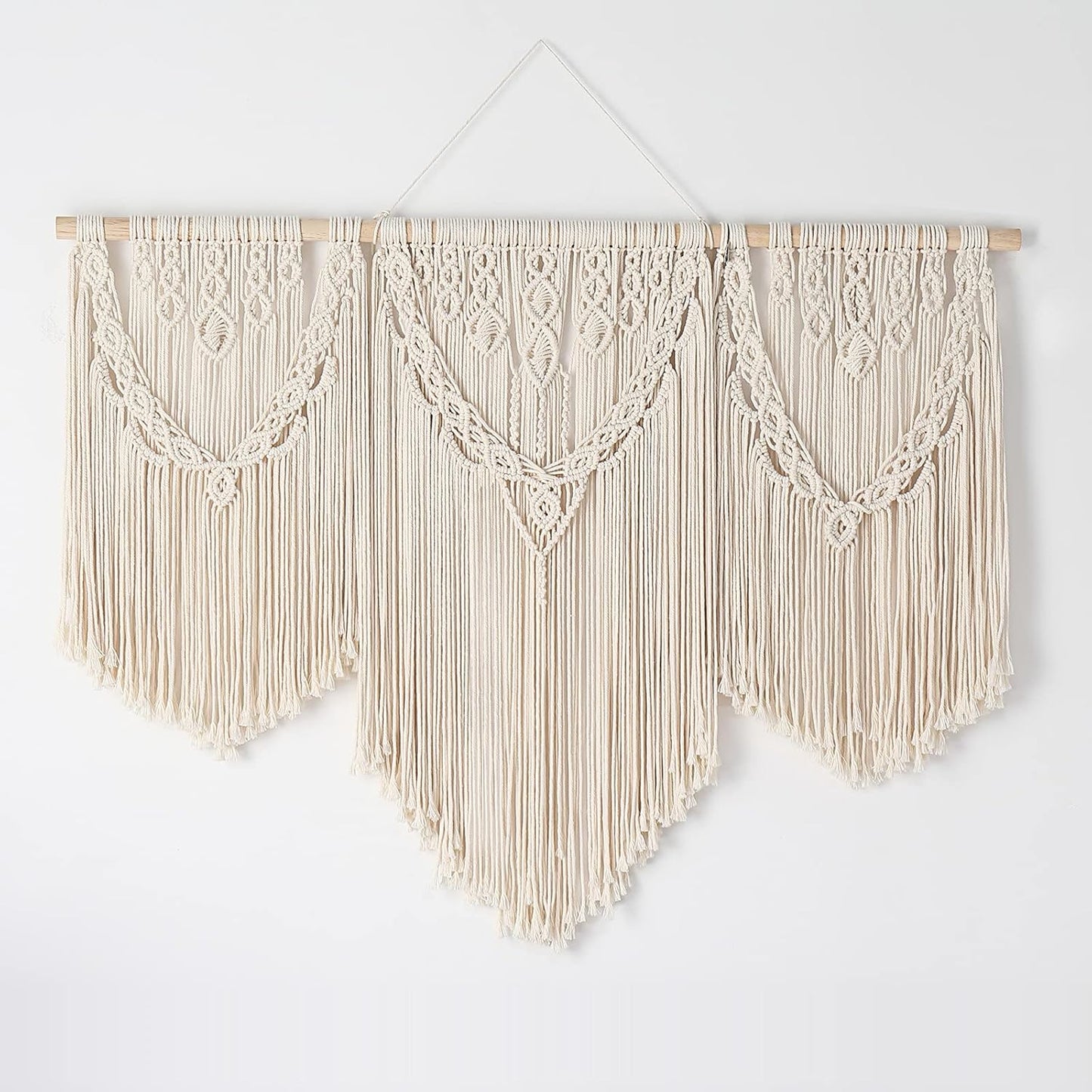 Mokof Large Macrame Wall Hanging Boho Tapestry Wall Art 43" x 32" Cotton Ivory