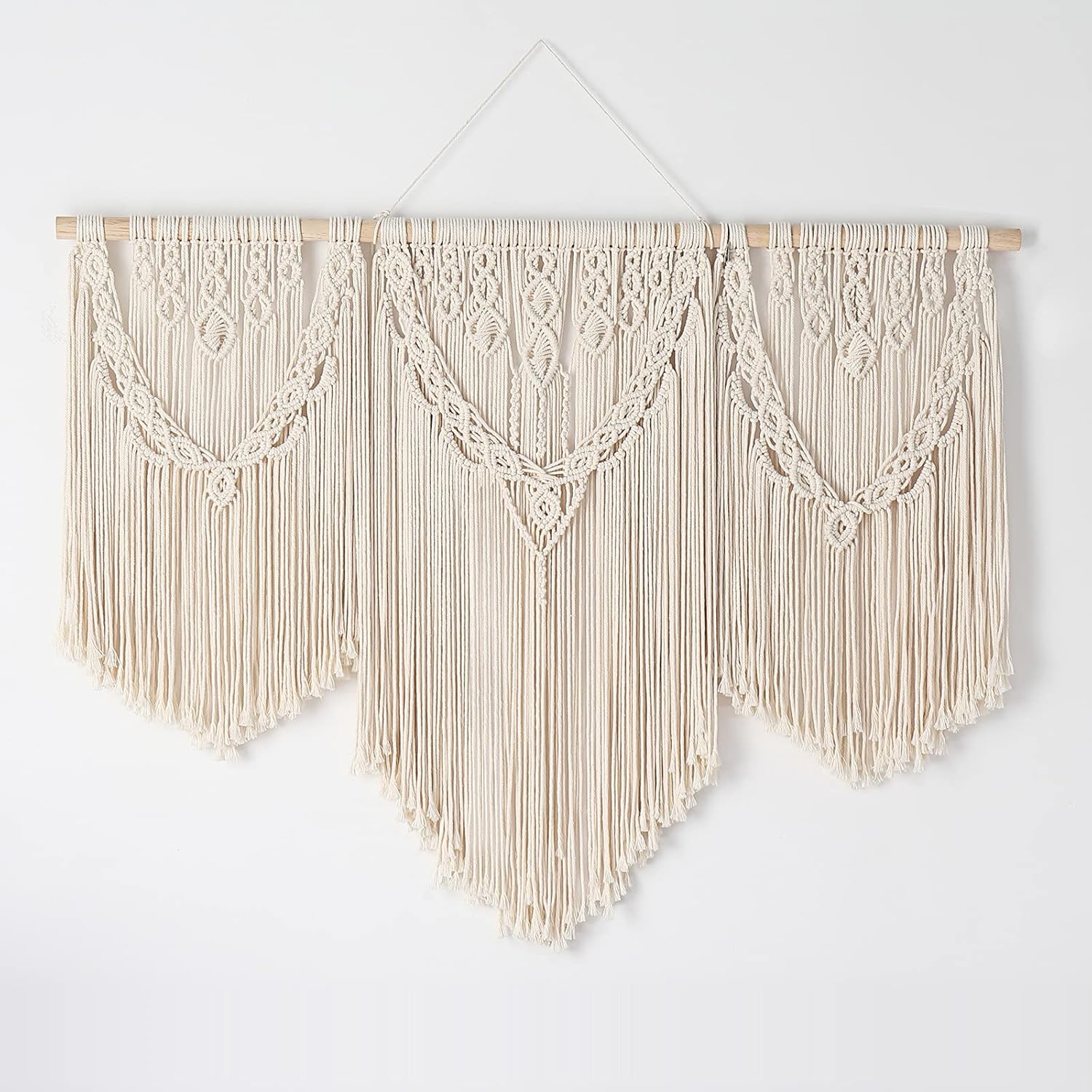 Mokof Large Macrame Wall Hanging Boho Tapestry Wall Art 43" x 32" Cotton Ivory