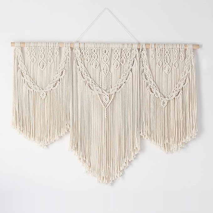 Mokof Large Macrame Wall Hanging Boho Tapestry Wall Art 43" x 32" Cotton Ivory