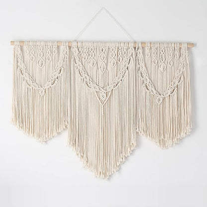 Mokof Large Macrame Wall Hanging Boho Tapestry Wall Art 43" x 32" Cotton Ivory