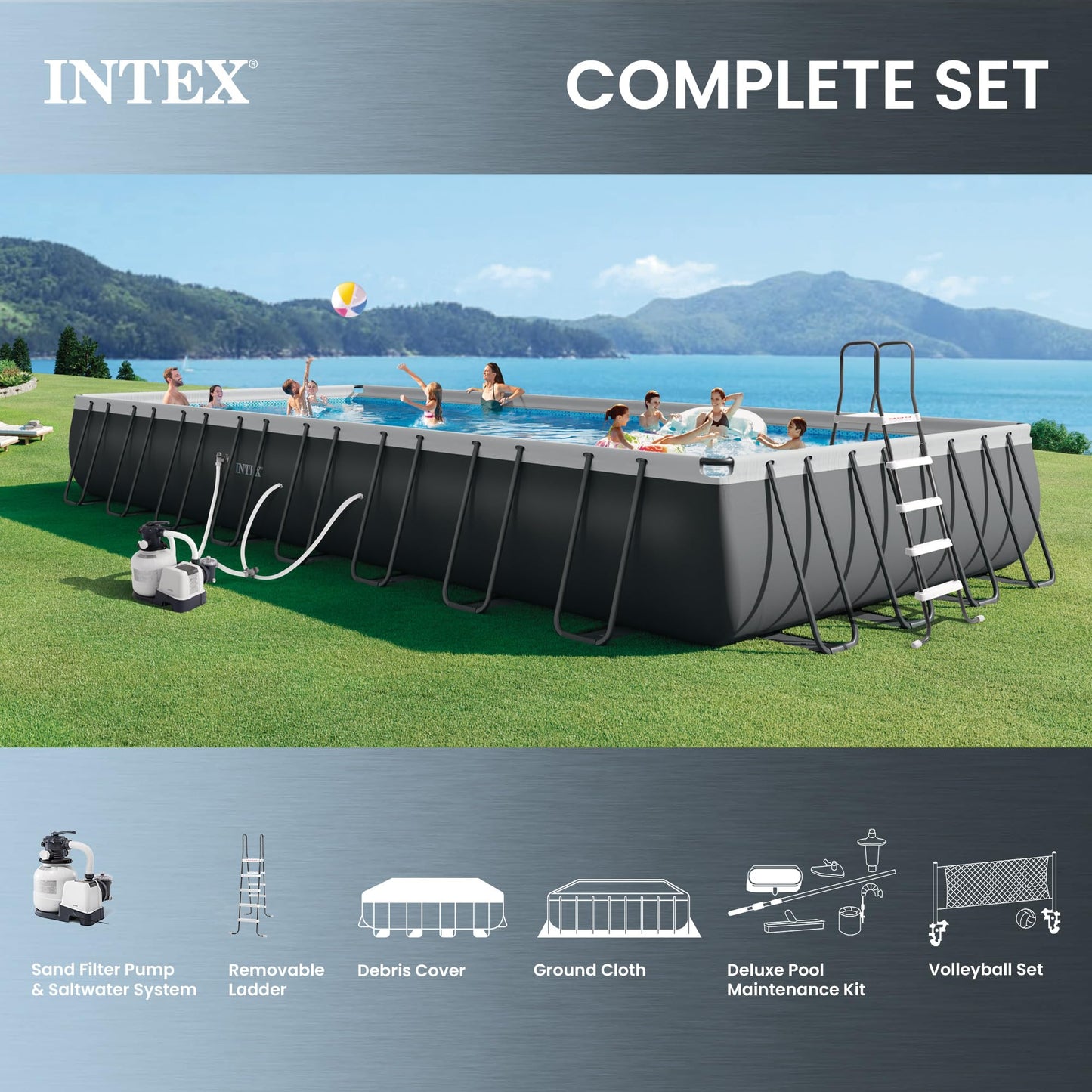Ultra XTR 32 ft x 16 ft 52 in Above Ground Pool Set, Rectangular Swimming Pool
