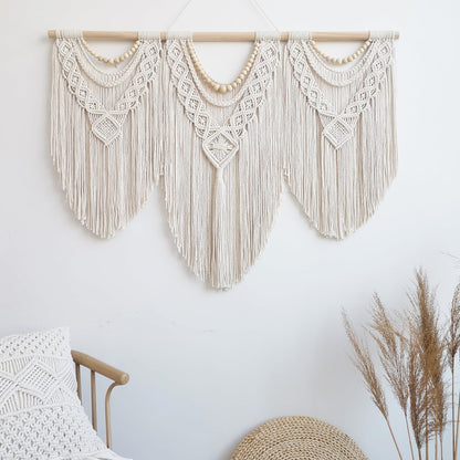 Large Macrame Wall Hanging – 43" x 32", Boho Wood Bead