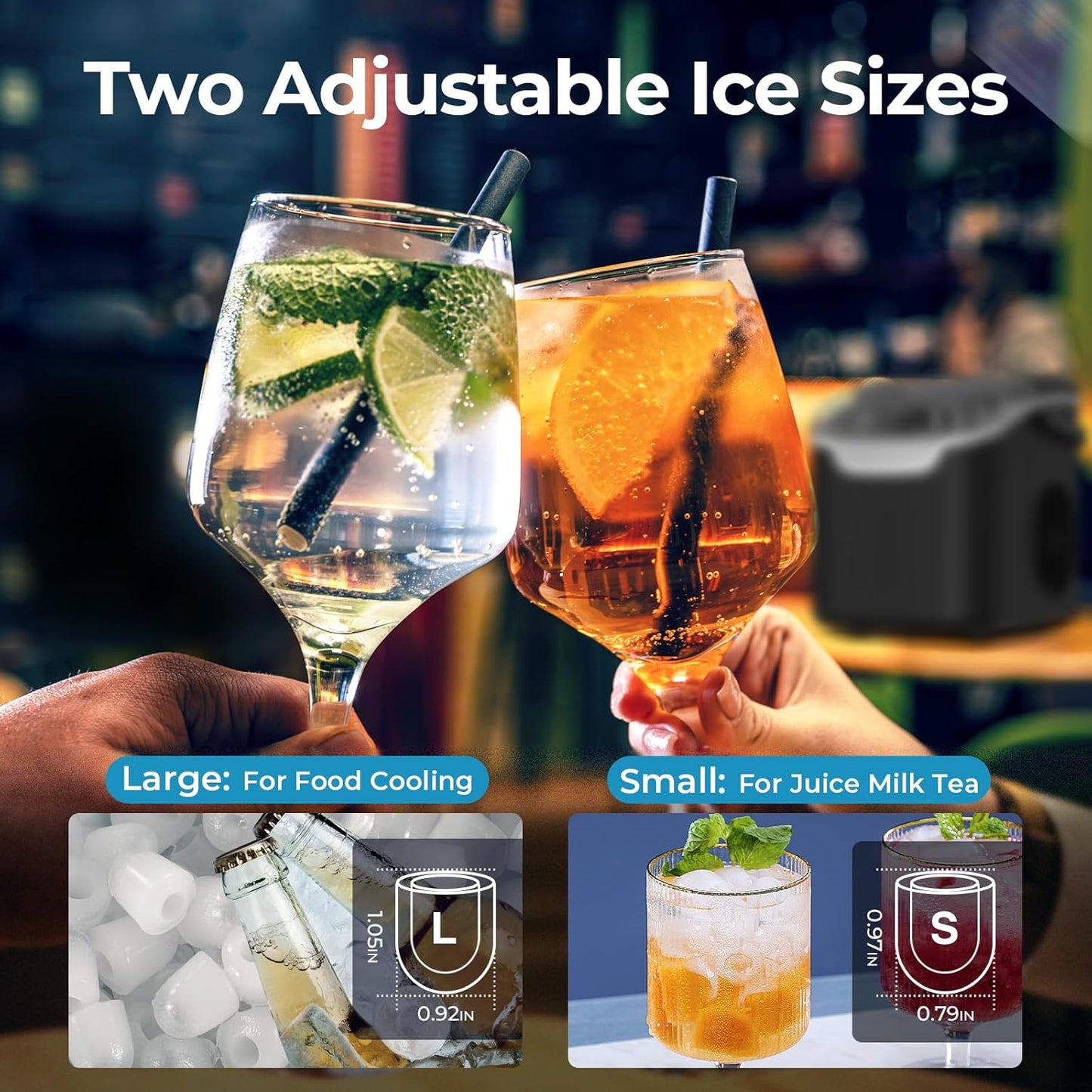 Antarctic Star Countertop Ice Maker 26 lbs/Day 6-Minute Bullet Ice Self-Cleaning Portable Black