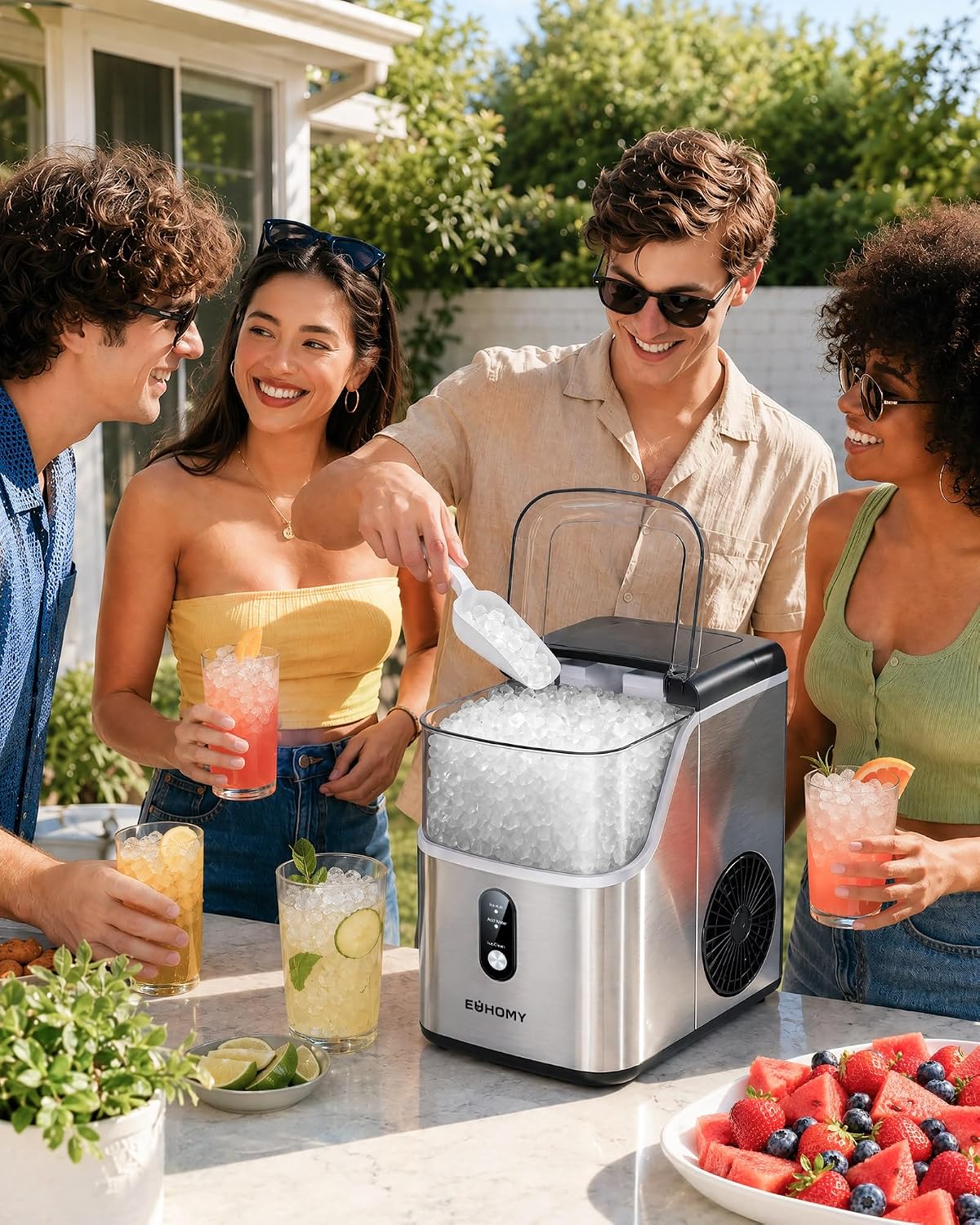 EUHOMY Nugget Ice Maker Countertop Chewable Pellet Ice Machine Self-Cleaning 35 lbs/Day Portable