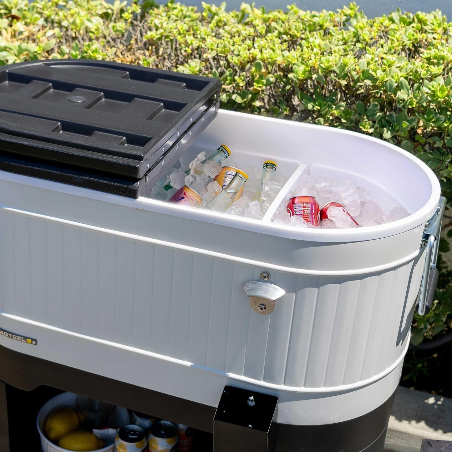 Permasteel Rolling Patio Cooler 120-Quart Outdoor Beverage Ice Chest with Wheels Farmhouse Design