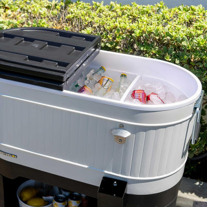 Permasteel Rolling Patio Cooler 120-Quart Outdoor Beverage Ice Chest with Wheels Farmhouse Design