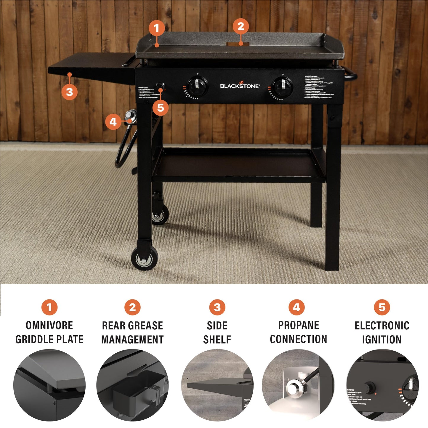 Flat Top Gas Grill Griddle 2 Burner Propane Fuelled Rear Grease Management System
