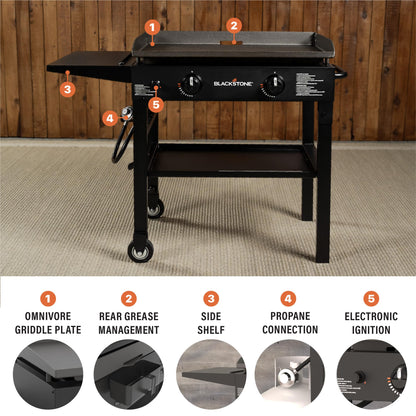 Flat Top Gas Grill Griddle 2 Burner Propane Fuelled Rear Grease Management System