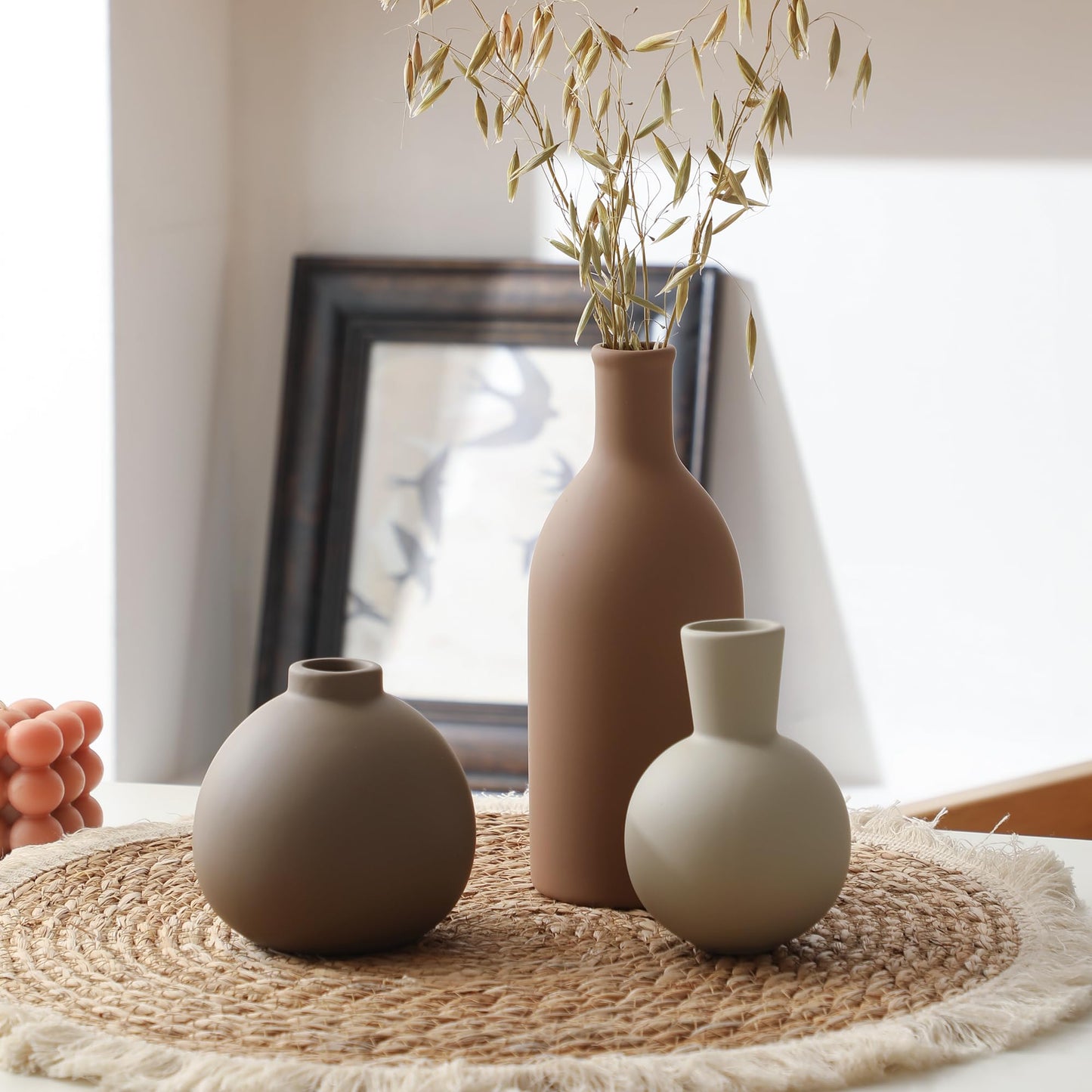 Ceramic Vase Set of 3 – Brown Farmhouse Style